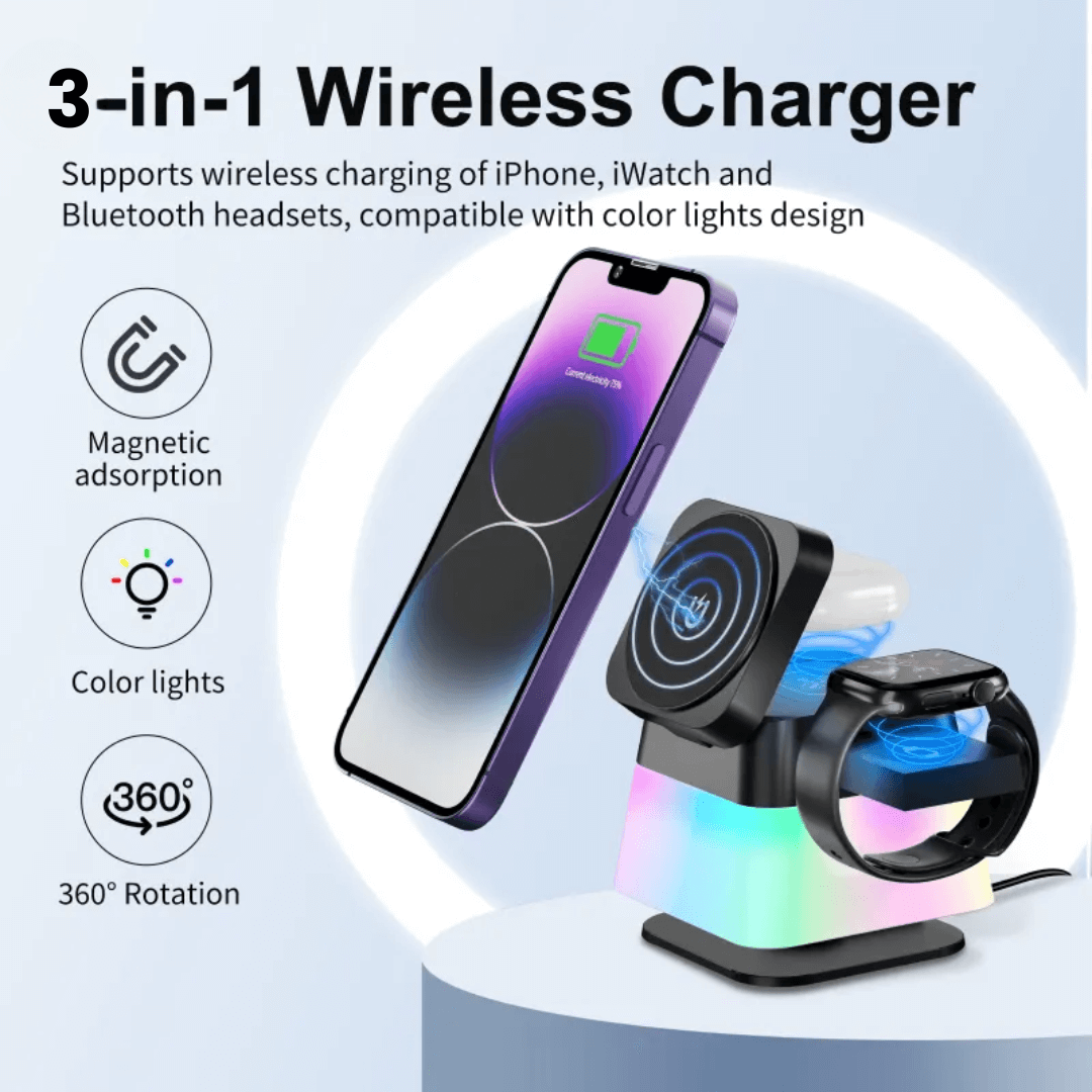 3 in 1 Rotatable Wireless Charger With Night Light