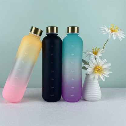 1L Gradient Water Bottle With Time Markers - Pink Yellow