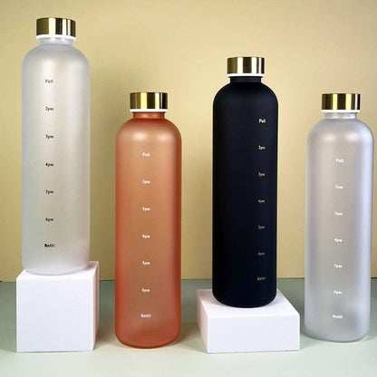 1L Gradient Water Bottle With Time Markers - Pink Yellow