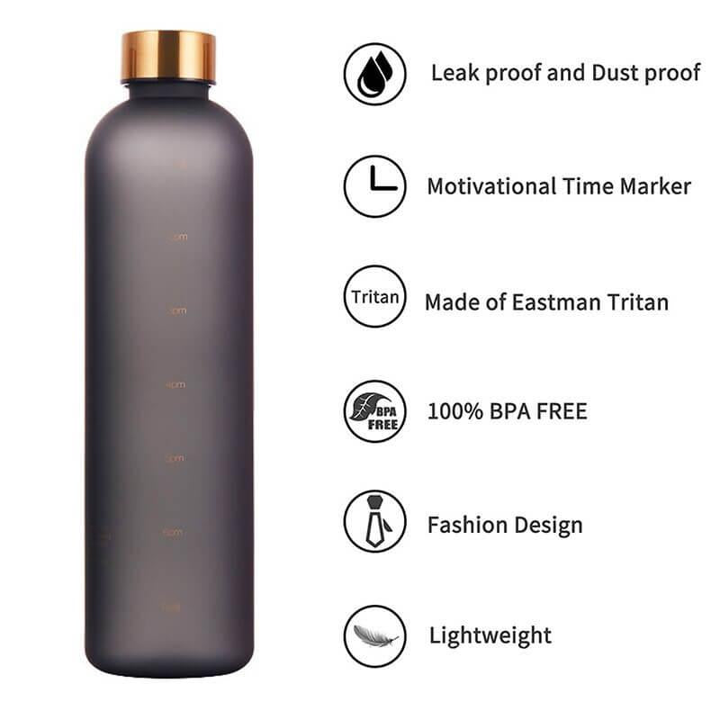 1L Gradient Water Bottle With Time Markers - Pink Yellow